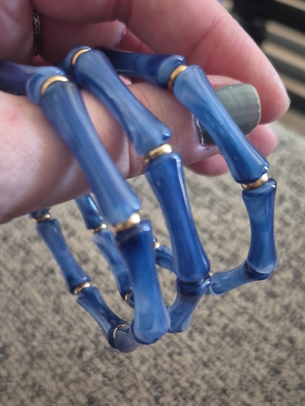 3 Piece Blue Bamboo-Style Women’s Stretch Bracelet Set